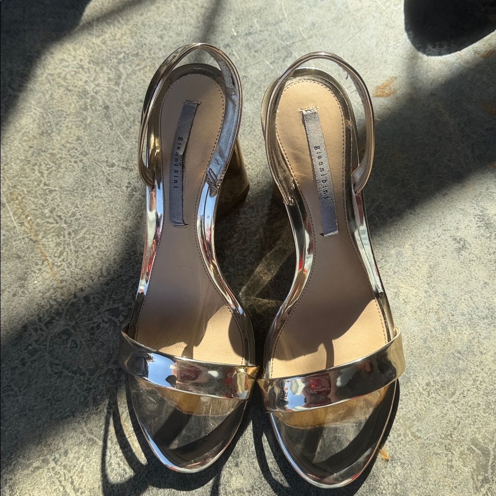 Gianni Bini Metallic Gold Block Heel Slingback Sandals - Picture 3 of 3